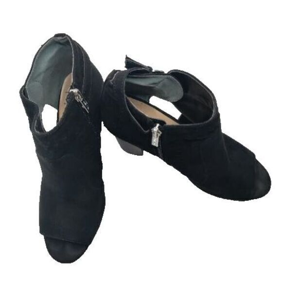 Unisa Heel Women 8 Black Suede Ankle Strap Western Party Open Toe Shoe Sandal - Picture 4 of 6